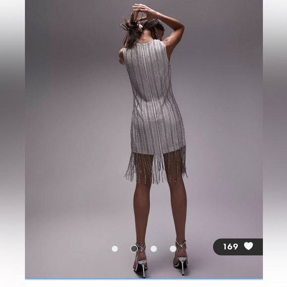 Topshop embellished diamante fringe detail mini dress in white size us 10 uk 14 - Picture 2 of 9
